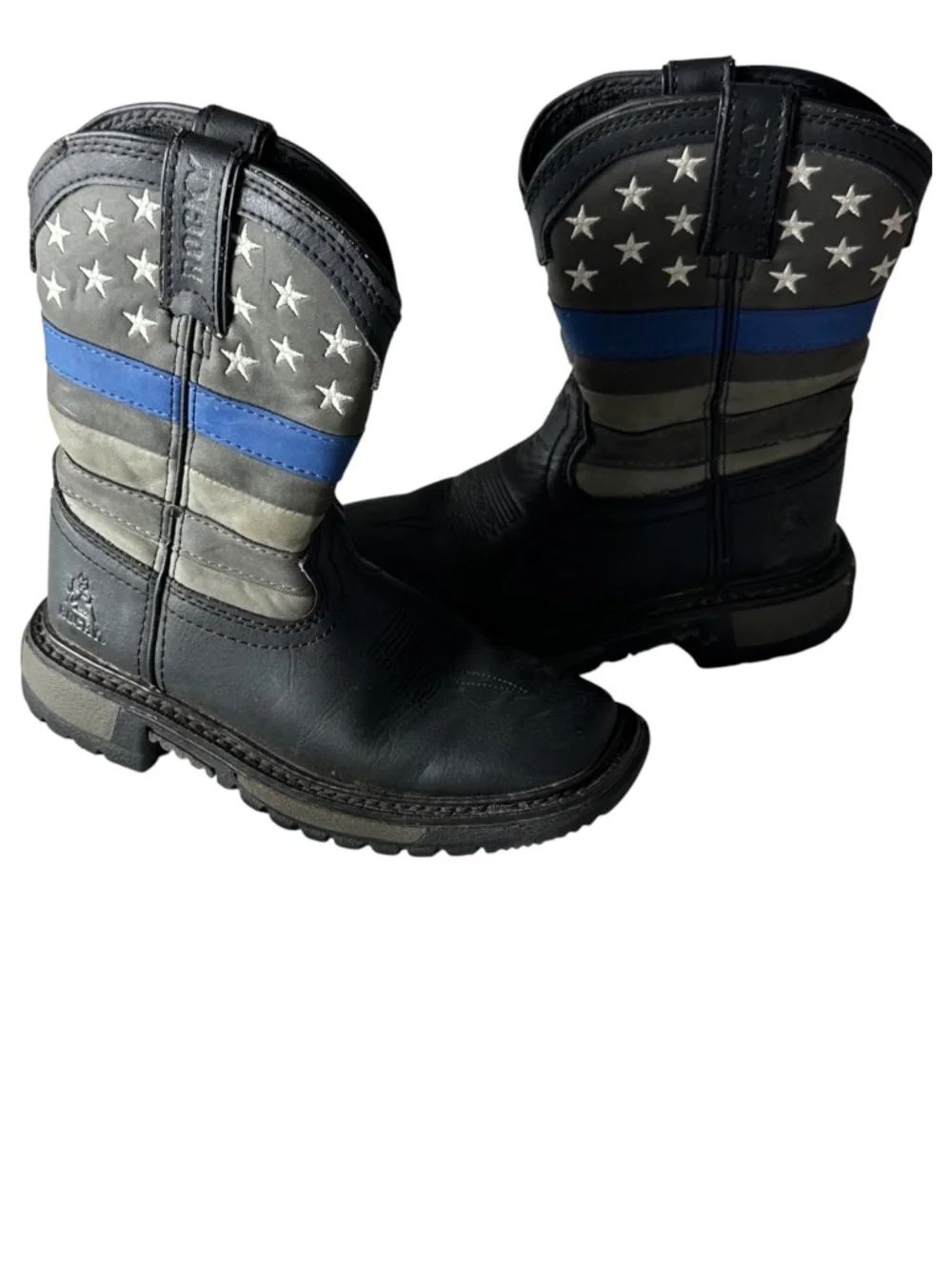 Rocky Cowboy Boots Youth Boys Sz 11.5 Western USA Blue Line Stars Stripes